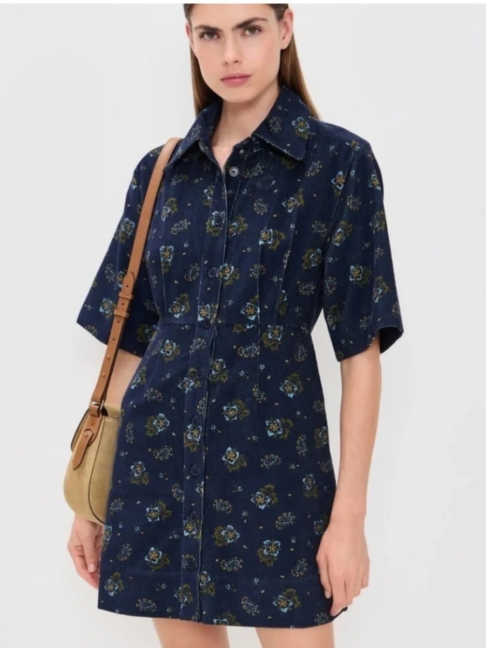SEA Briar Corduroy Short Sleeve Floral Button Down Dress sz 12